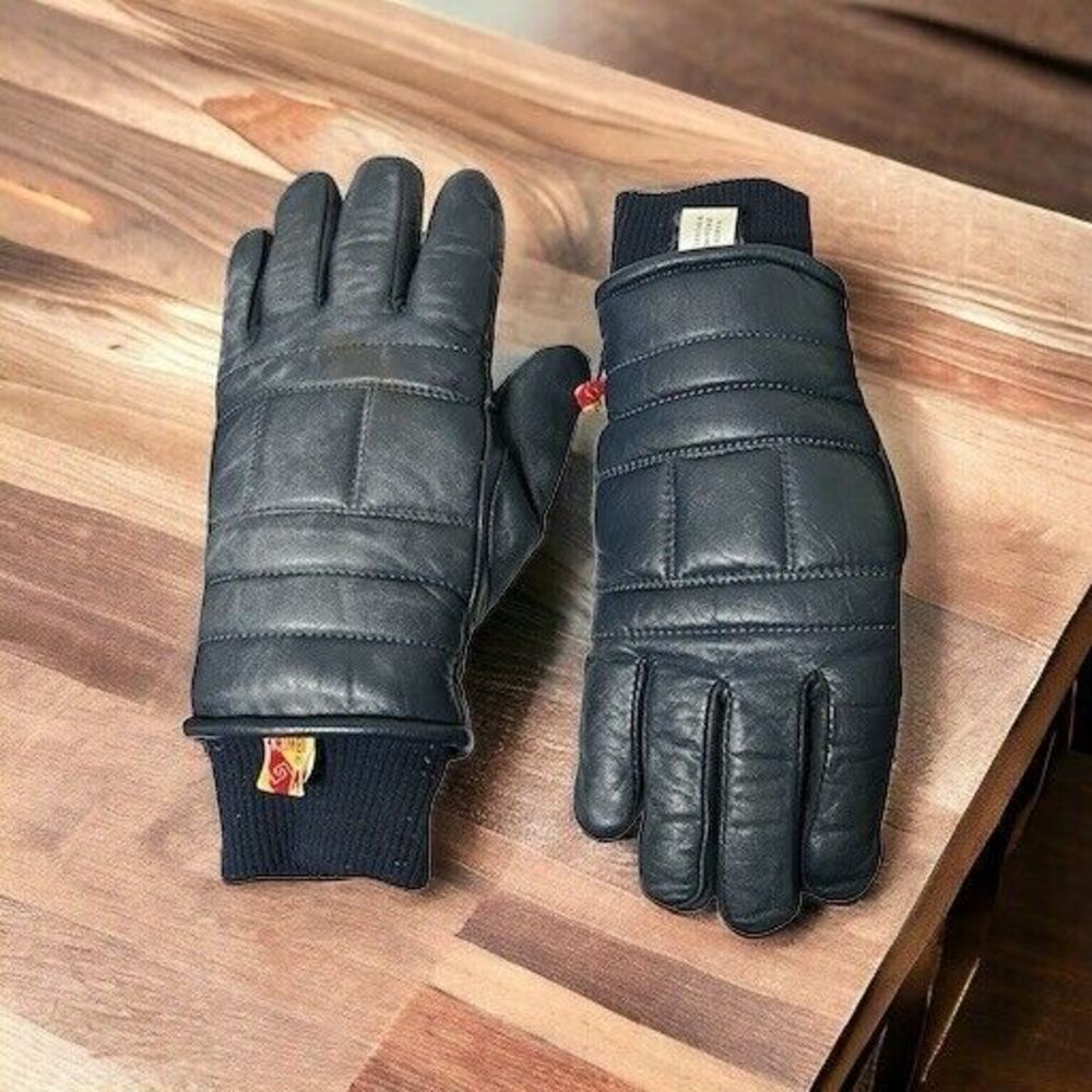 Vintage Kombi Ski Outdoor Gloves Men's Size M Blue Navy Leather Motorcycle READ